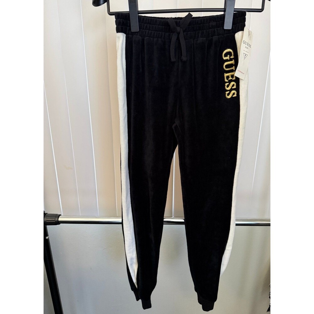 NWT Youth Guess Black Velour Jogger “Guess”Embroidered Size Large (14)